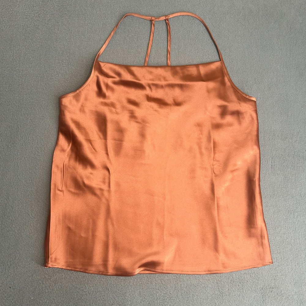 Pleione Cami Tank Top Womens Large Copper Satin Strappy Back Square Neck NWT